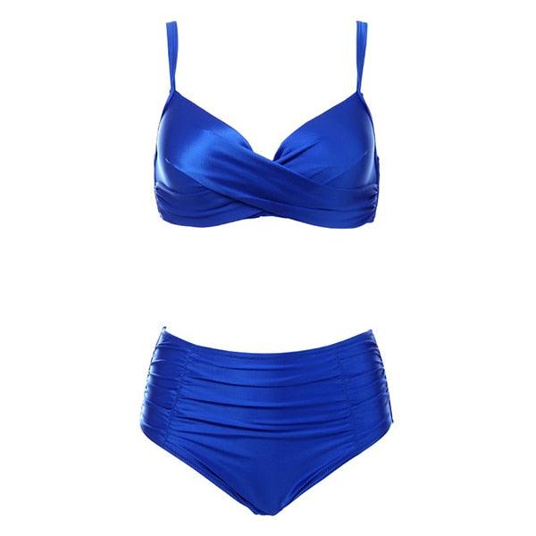 High Waist Bikinis Women Swimwear Summer Solid Color High-Grade Fabric Bikini Set Women's High Waist Swimsuit 2 Piece Bathing Suits Bikini Plus Size Swimwear Bathing Suit Stevvex