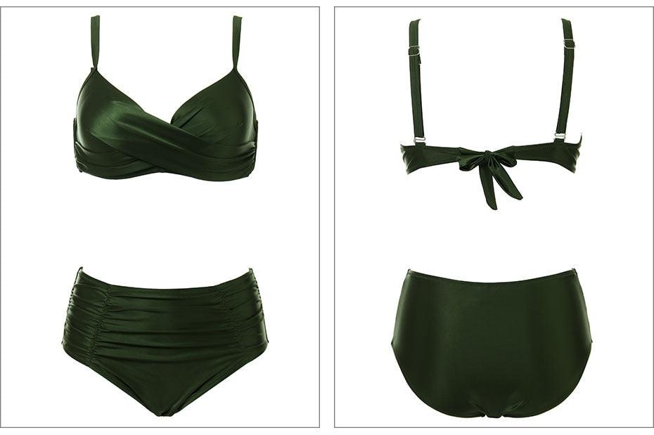 High Waist Bikinis Women Swimwear Summer Solid Color High-Grade Fabric Bikini Set Women's High Waist Swimsuit 2 Piece Bathing Suits Bikini Plus Size Swimwear Bathing Suit Stevvex