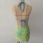 High Waist Mesh Skirt Swimsuit Triangle Micro Bikini Set 3-Piece High Cut Swimwear Women's Bikini Swimsuits With Wrap Skirt, 3 Pieces Strings High Cut Bikini Set Bathing Suits Women Vintage Print Bathing Suit Stevvex