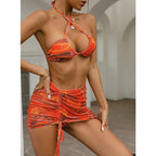 High Waist Mesh Skirt Swimsuit Triangle Micro Bikini Set 3-Piece High Cut Swimwear Women's Bikini Swimsuits With Wrap Skirt, 3 Pieces Strings High Cut Bikini Set Bathing Suits Women Vintage Print Bathing Suit Stevvex