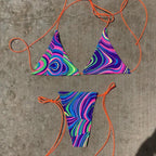 High Waist Mesh Skirt Swimsuit Triangle Micro Bikini Set 3-Piece High Cut Swimwear Women's Bikini Swimsuits With Wrap Skirt, 3 Pieces Strings High Cut Bikini Set Bathing Suits Women Vintage Print Bathing Suit Stevvex