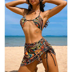 High Waist Mesh Skirt Swimsuit Triangle Micro Bikini Set 3-Piece High Cut Swimwear Women's Bikini Swimsuits With Wrap Skirt, 3 Pieces Strings High Cut Bikini Set Bathing Suits Women Vintage Print Bathing Suit Stevvex