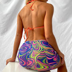 High Waist Mesh Skirt Swimsuit Triangle Micro Bikini Set 3-Piece High Cut Swimwear Women's Bikini Swimsuits With Wrap Skirt, 3 Pieces Strings High Cut Bikini Set Bathing Suits Women Vintage Print Bathing Suit Stevvex