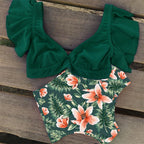 High Waist Ruffled Bikini Set Flounce Swimwear Women Two Pieces Swimsuit Swimsuit for Women Two Pieces Bathing Suits Tummy Control Flounce Top with High Waist Bottom Floral Beachwear V-neck Bathing Suit Stevvex