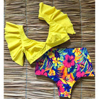 High Waist Ruffled Bikini Set Flounce Swimwear Women Two Pieces Swimsuit Swimsuit for Women Two Pieces Bathing Suits Tummy Control Flounce Top with High Waist Bottom Floral Beachwear V-neck Bathing Suit Stevvex