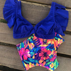 High Waist Ruffled Bikini Set Flounce Swimwear Women Two Pieces Swimsuit Swimsuit for Women Two Pieces Bathing Suits Tummy Control Flounce Top with High Waist Bottom Floral Beachwear V-neck Bathing Suit Stevvex