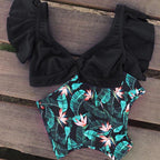 High Waist Ruffled Bikini Set Flounce Swimwear Women Two Pieces Swimsuit Swimsuit for Women Two Pieces Bathing Suits Tummy Control Flounce Top with High Waist Bottom Floral Beachwear V-neck Bathing Suit Stevvex