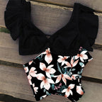 High Waist Ruffled Bikini Set Flounce Swimwear Women Two Pieces Swimsuit Swimsuit for Women Two Pieces Bathing Suits Tummy Control Flounce Top with High Waist Bottom Floral Beachwear V-neck Bathing Suit Stevvex