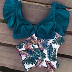 High Waist Ruffled Bikini Set Flounce Swimwear Women Two Pieces Swimsuit Swimsuit for Women Two Pieces Bathing Suits Tummy Control Flounce Top with High Waist Bottom Floral Beachwear V-neck Bathing Suit Stevvex