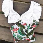 High Waist Ruffled Bikini Set Flounce Swimwear Women Two Pieces Swimsuit Swimsuit for Women Two Pieces Bathing Suits Tummy Control Flounce Top with High Waist Bottom Floral Beachwear V-neck Bathing Suit Stevvex