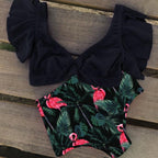 High Waist Ruffled Bikini Set Flounce Swimwear Women Two Pieces Swimsuit Swimsuit for Women Two Pieces Bathing Suits Tummy Control Flounce Top with High Waist Bottom Floral Beachwear V-neck Bathing Suit Stevvex