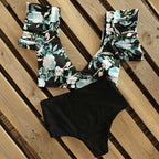 High Waist Ruffled Bikini Set Flounce Swimwear Women Two Pieces Swimsuit Swimsuit for Women Two Pieces Bathing Suits Tummy Control Flounce Top with High Waist Bottom Floral Beachwear V-neck Bathing Suit Stevvex