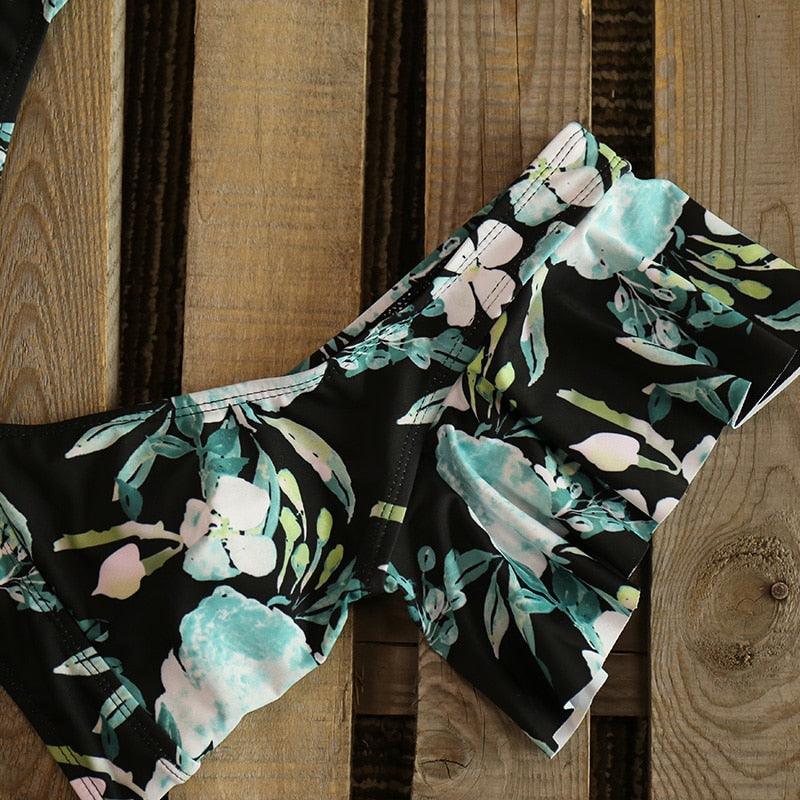 High Waist Ruffled Bikini Set Flounce Swimwear Women Two Pieces Swimsuit Swimsuit for Women Two Pieces Bathing Suits Tummy Control Flounce Top with High Waist Bottom Floral Beachwear V-neck Bathing Suit Stevvex