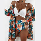 High-Waist Swimwear Set Summer Floral Print Bikini Swimsuit Beachwear Women  Push-Up Bathing Suit Tie Dye 3 Pieces Strings High Cut Bikini Set Bathing Suits Stevvex
