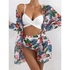 High-Waist Swimwear Set Summer Floral Print Bikini Swimsuit Beachwear Women  Push-Up Bathing Suit Tie Dye 3 Pieces Strings High Cut Bikini Set Bathing Suits Stevvex