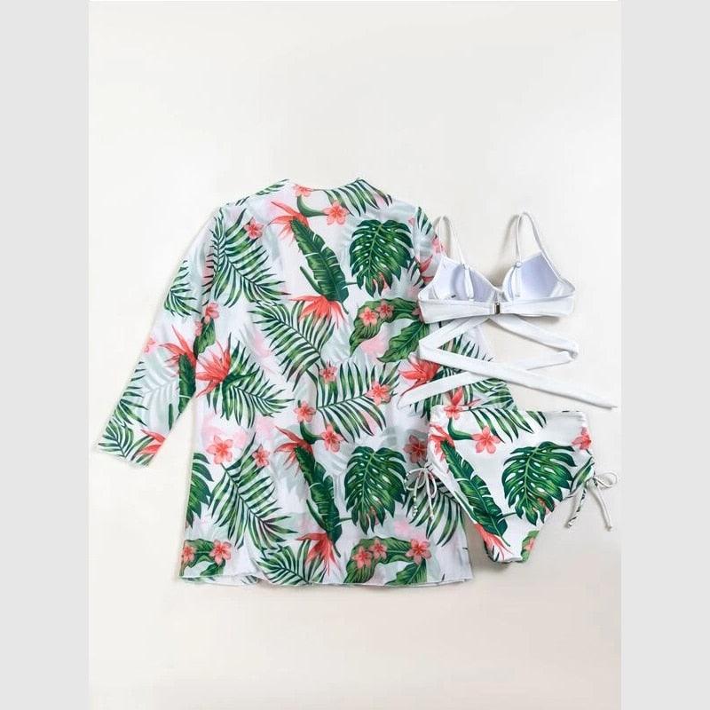 High-Waist Swimwear Set Summer Floral Print Bikini Swimsuit Beachwear Women  Push-Up Bathing Suit Tie Dye 3 Pieces Strings High Cut Bikini Set Bathing Suits Stevvex