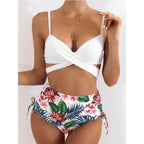 High-Waist Swimwear Set Summer Floral Print Bikini Swimsuit Beachwear Women  Push-Up Bathing Suit Tie Dye 3 Pieces Strings High Cut Bikini Set Bathing Suits Stevvex