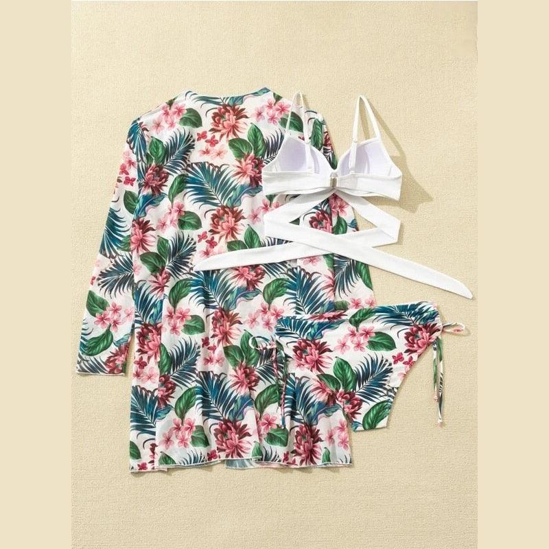 High-Waist Swimwear Set Summer Floral Print Bikini Swimsuit Beachwear Women  Push-Up Bathing Suit Tie Dye 3 Pieces Strings High Cut Bikini Set Bathing Suits Stevvex