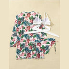 High-Waist Swimwear Set Summer Floral Print Bikini Swimsuit Beachwear Women  Push-Up Bathing Suit Tie Dye 3 Pieces Strings High Cut Bikini Set Bathing Suits Stevvex