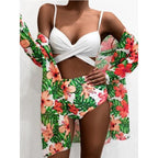 High-Waist Swimwear Set Summer Floral Print Bikini Swimsuit Beachwear Women  Push-Up Bathing Suit Tie Dye 3 Pieces Strings High Cut Bikini Set Bathing Suits Stevvex