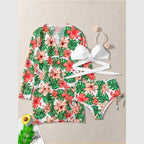 High-Waist Swimwear Set Summer Floral Print Bikini Swimsuit Beachwear Women  Push-Up Bathing Suit Tie Dye 3 Pieces Strings High Cut Bikini Set Bathing Suits Stevvex