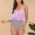 High Waist Swimwear Women Bikinis Swimsuit Leaf Print Bathing Suits Ruffle Tropical Beachwear Plus Size Two Piece Sport Halter Bikini Swimsuit Ruffles  Printed Swimwear Quick Dry Bathing Suit Set Beachwear Stevvex