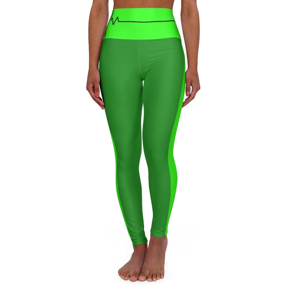 High Waisted Yoga Leggings - Forest Green and Neon Green Black - SJB-DIAMOND ELITES