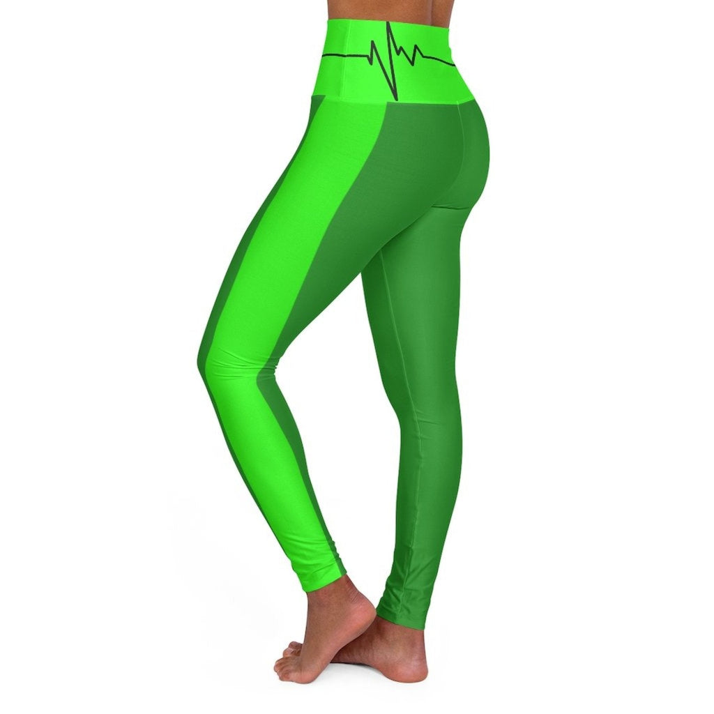 High Waisted Yoga Leggings - Forest Green and Neon Green Black - SJB-DIAMOND ELITES
