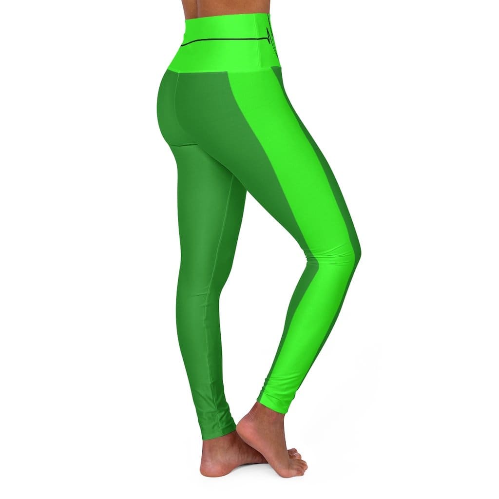 High Waisted Yoga Leggings - Forest Green and Neon Green Black - SJB-DIAMOND ELITES