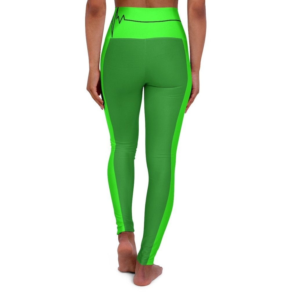 High Waisted Yoga Leggings - Forest Green and Neon Green Black - SJB-DIAMOND ELITES