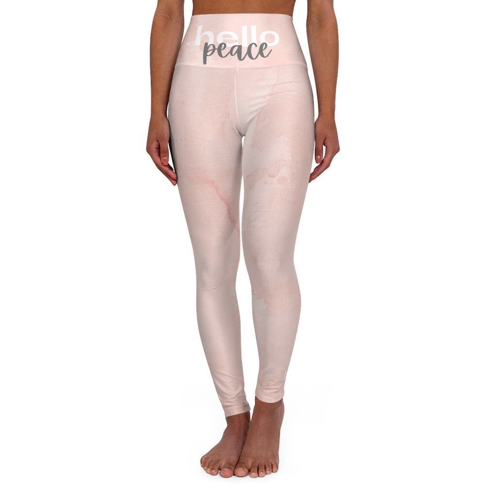 Womens High-waist Fitness Legging Yoga Pants - Pink Peach Marble - SJB-DIAMOND ELITES