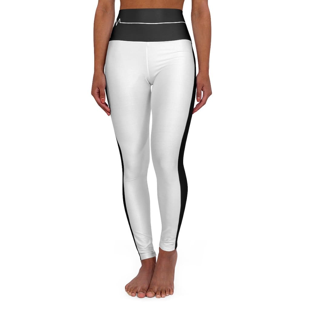 High Waisted Yoga Leggings - White and Black White Bordered Beating - SJB-DIAMOND ELITES