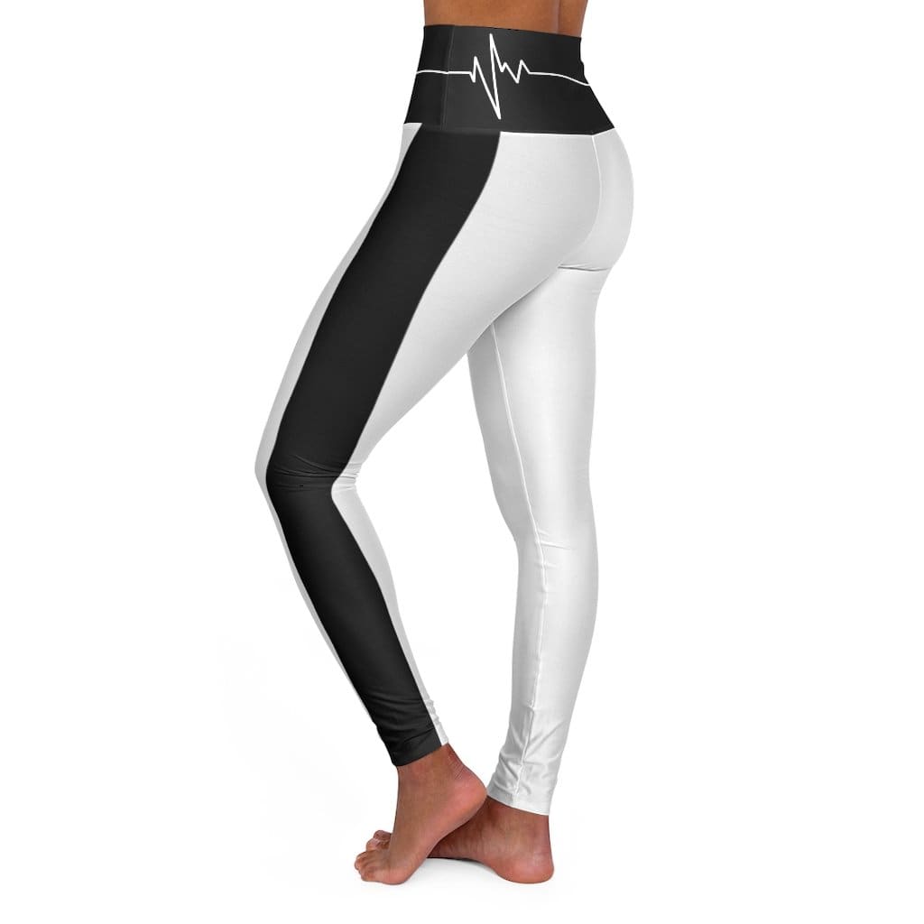 High Waisted Yoga Leggings - White and Black White Bordered Beating - SJB-DIAMOND ELITES