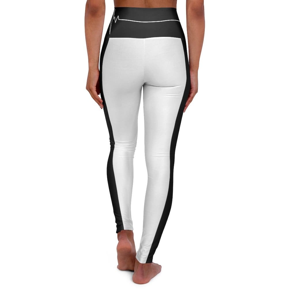 High Waisted Yoga Leggings - White and Black White Bordered Beating - SJB-DIAMOND ELITES