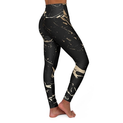 High Waisted Yoga Pants - Black and Gold Swirl Style Sports Pants - SJB-DIAMOND ELITES