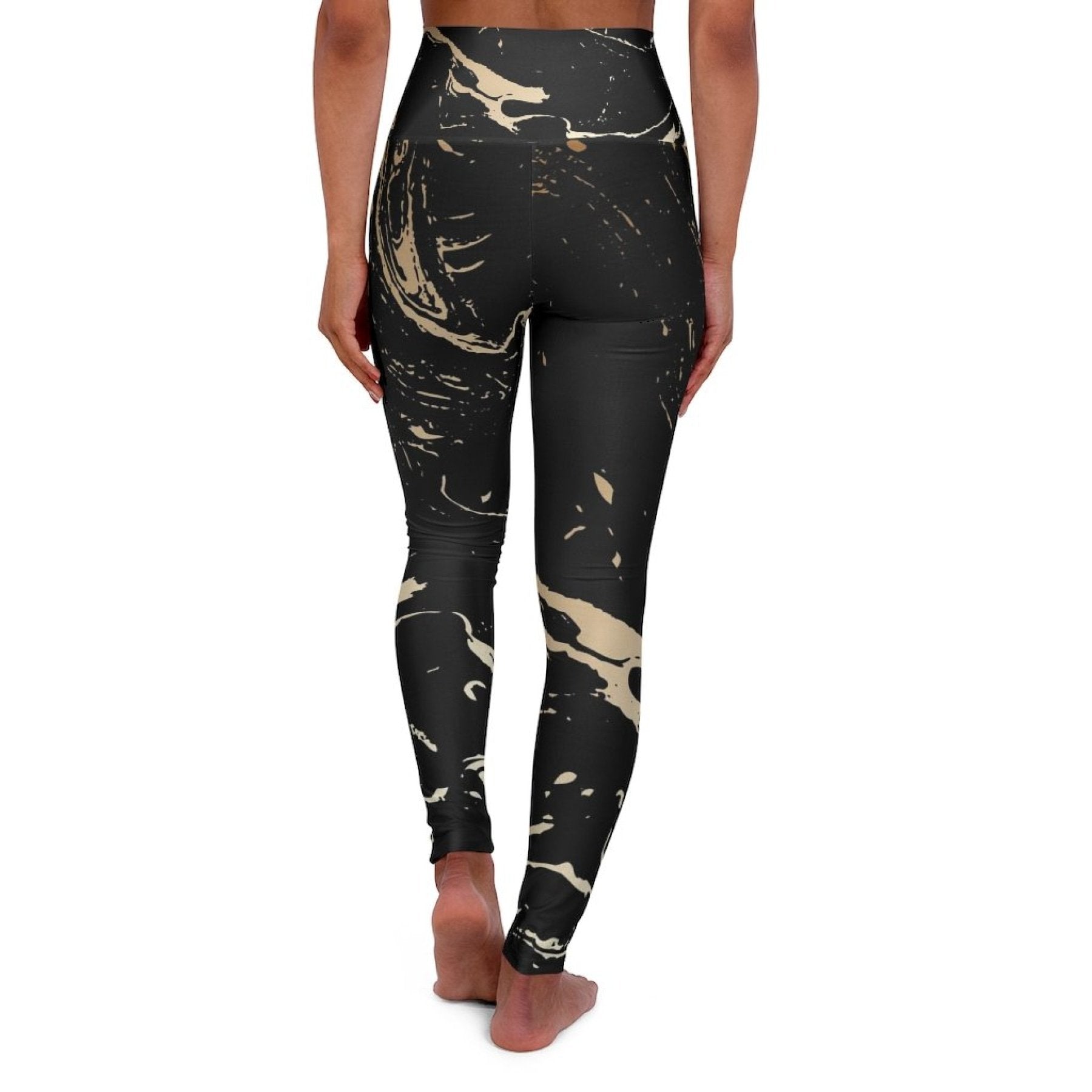 High Waisted Yoga Pants - Black and Gold Swirl Style Sports Pants - SJB-DIAMOND ELITES