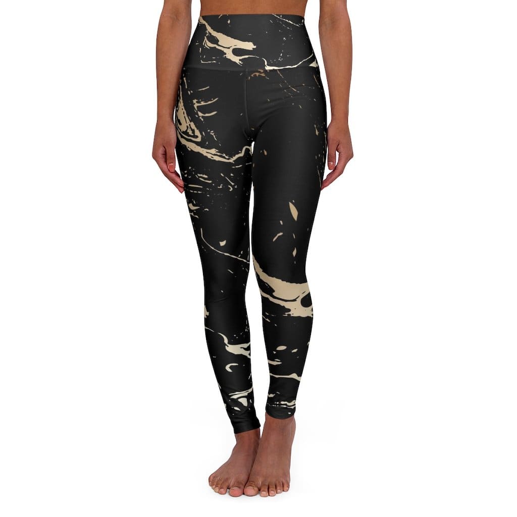 High Waisted Yoga Pants - Black and Gold Swirl Style Sports Pants - SJB-DIAMOND ELITES
