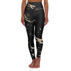 High Waisted Yoga Pants - Black and Gold Swirl Style Sports Pants - SJB-DIAMOND ELITES