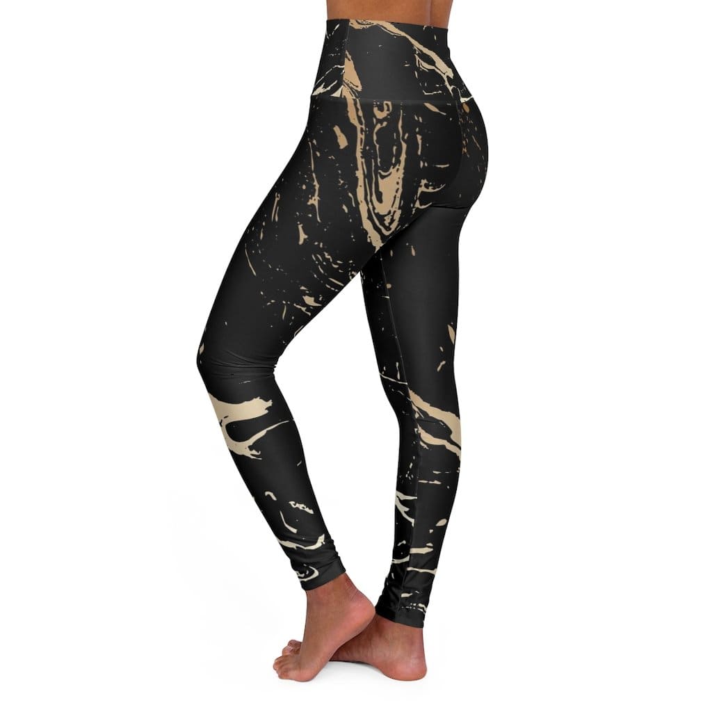 High Waisted Yoga Pants - Black and Gold Swirl Style Sports Pants - SJB-DIAMOND ELITES