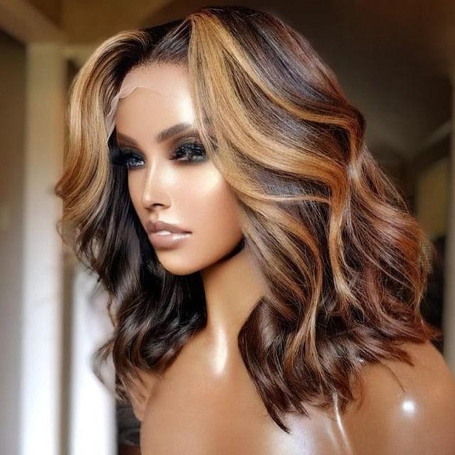 Highlight Wig Human Hair Wigs Short Bob Wig For Black Women T Part Brazilian Pre Plucked With Baby Hair Body Wave Lace Front Wigs For Black Women Cosplay Wigs For Women Stevvex