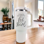 Baseball Mom Tumbler With Handle I Teach My Kid To Hit And Steal Travel Cup BandsCo Straps