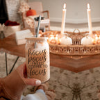 Hocus Pocus 17oz Glass Tumbler Bamboo Lid, Stainless Straws, Coffee Quote BandsCo Straps