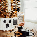 Hocus Pocus 17oz Glass Tumbler Bamboo Lid, Stainless Straws, Coffee Quote BandsCo Straps