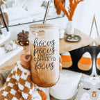 Hocus Pocus 17oz Glass Tumbler Bamboo Lid, Stainless Straws, Coffee Quote BandsCo Straps