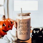 Hocus Pocus 17oz Glass Tumbler Bamboo Lid, Stainless Straws, Coffee Quote BandsCo Straps