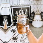 Hocus Pocus 17oz Glass Tumbler Bamboo Lid, Stainless Straws, Coffee Quote BandsCo Straps