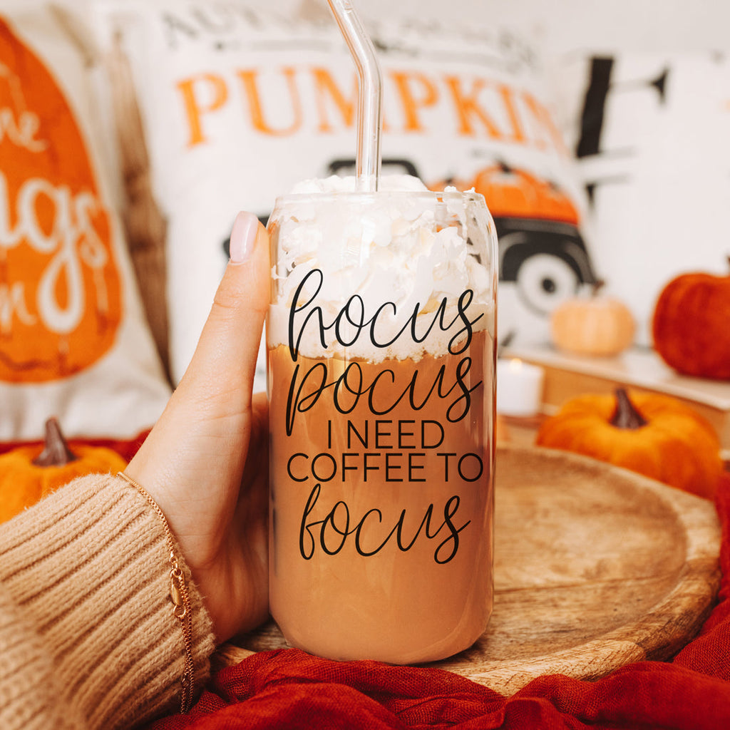 Hocus Pocus 20oz Glass Tumbler With Bamboo Lid, Stainless Straws and Cleaner BandsCo Straps