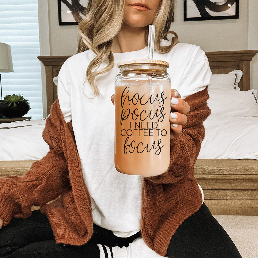 Hocus Pocus 20oz Glass Tumbler With Bamboo Lid, Stainless Straws and Cleaner BandsCo Straps