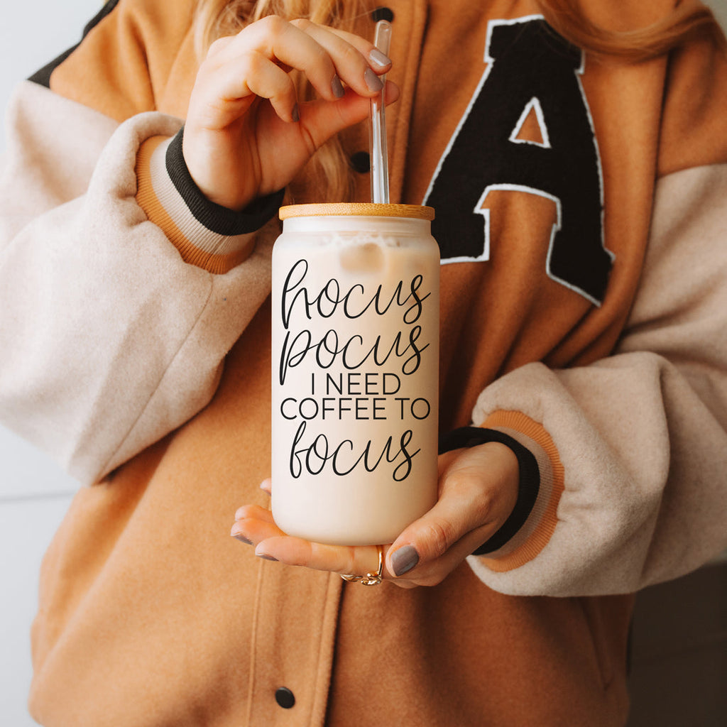 Hocus Pocus 20oz Glass Tumbler With Bamboo Lid, Stainless Straws and Cleaner BandsCo Straps