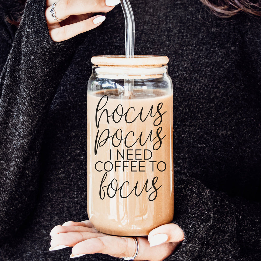 Hocus Pocus 20oz Glass Tumbler With Bamboo Lid, Stainless Straws and Cleaner BandsCo Straps
